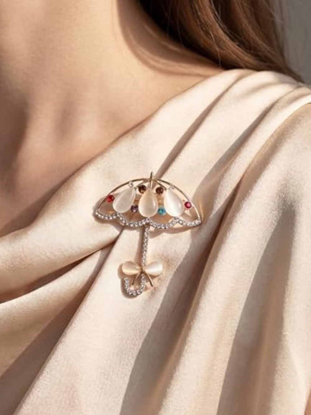 New - Rhinestones Brooch for Women, Umbrella Brooch Pin, Elegant Crystal Lapel